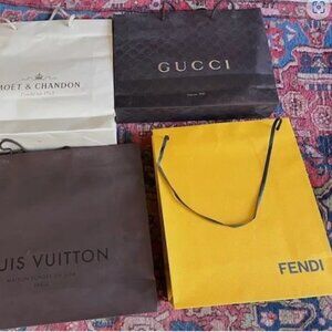Lot of 4 Designer Shopping Bags Moet Louis Vuitton Gucci Fendi Authentic Empty